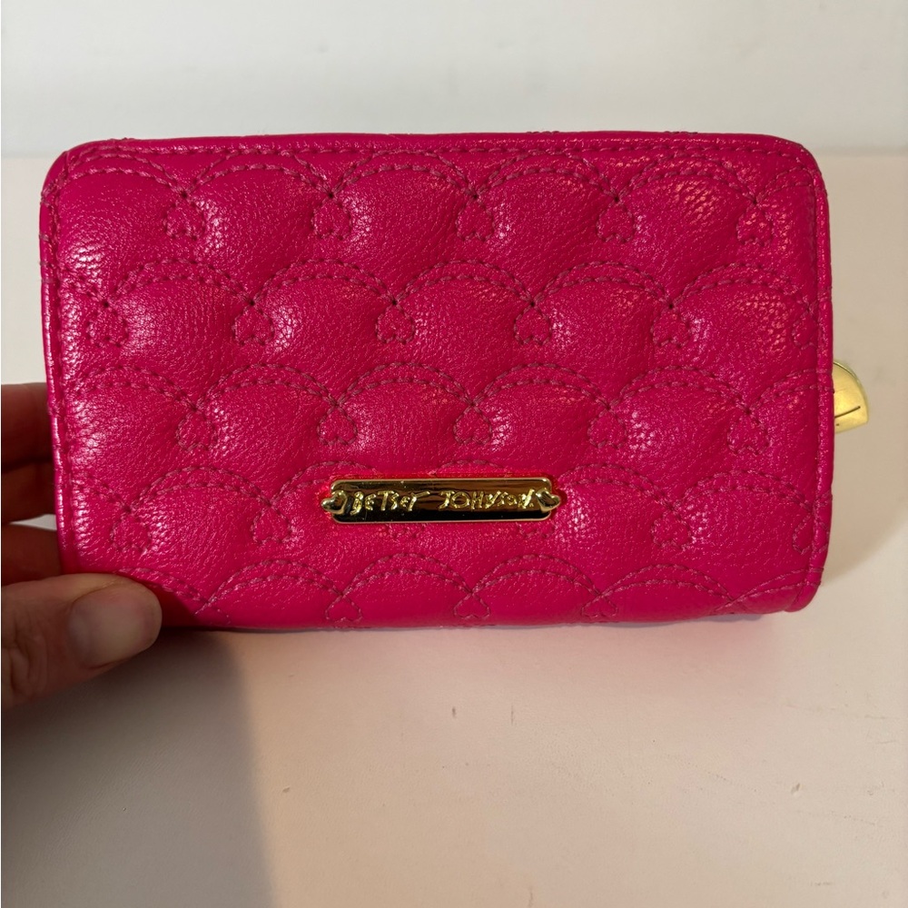 Betsey Johnson Mini Wallet Hot Pink Black Numerous Slots and Coin Section